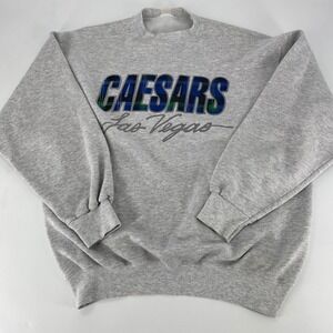 Vintage Caesars Palace Las Vegas Sweatshirt Gray Plaid Graphic Crewneck Mens XL